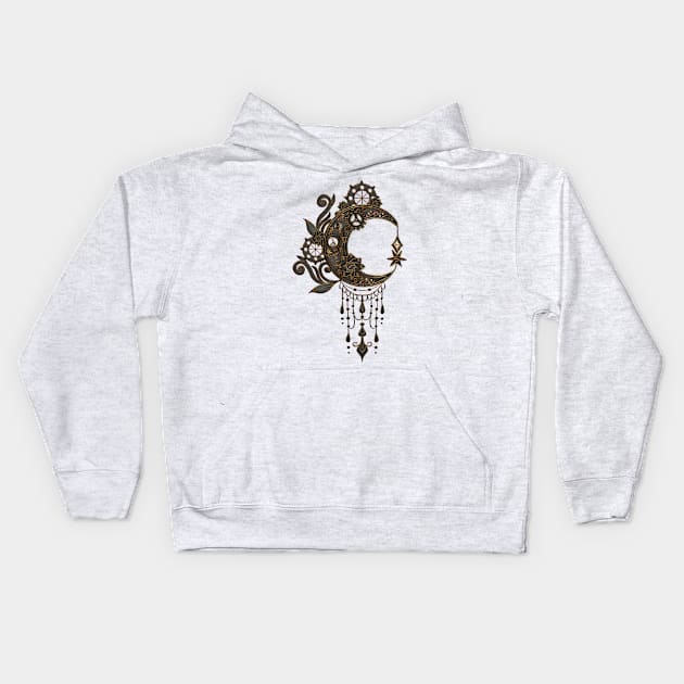 Elegant steampunk moon with gears Kids Hoodie by Nicky2342